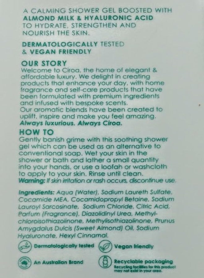 Ciroa, Almond Milk & Hyaluronic Acid, SHOWER GEL, Hydrate & Nourish, 33.8 fl oz 1,000ml (Pack of One) - Image 4